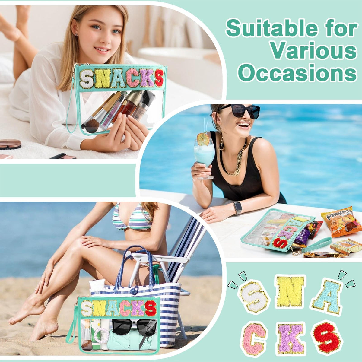 Travel Clear Chenille Letter Pouch with Zipper 12.2x8.4 Inch Waterproof Cosmetic Bag