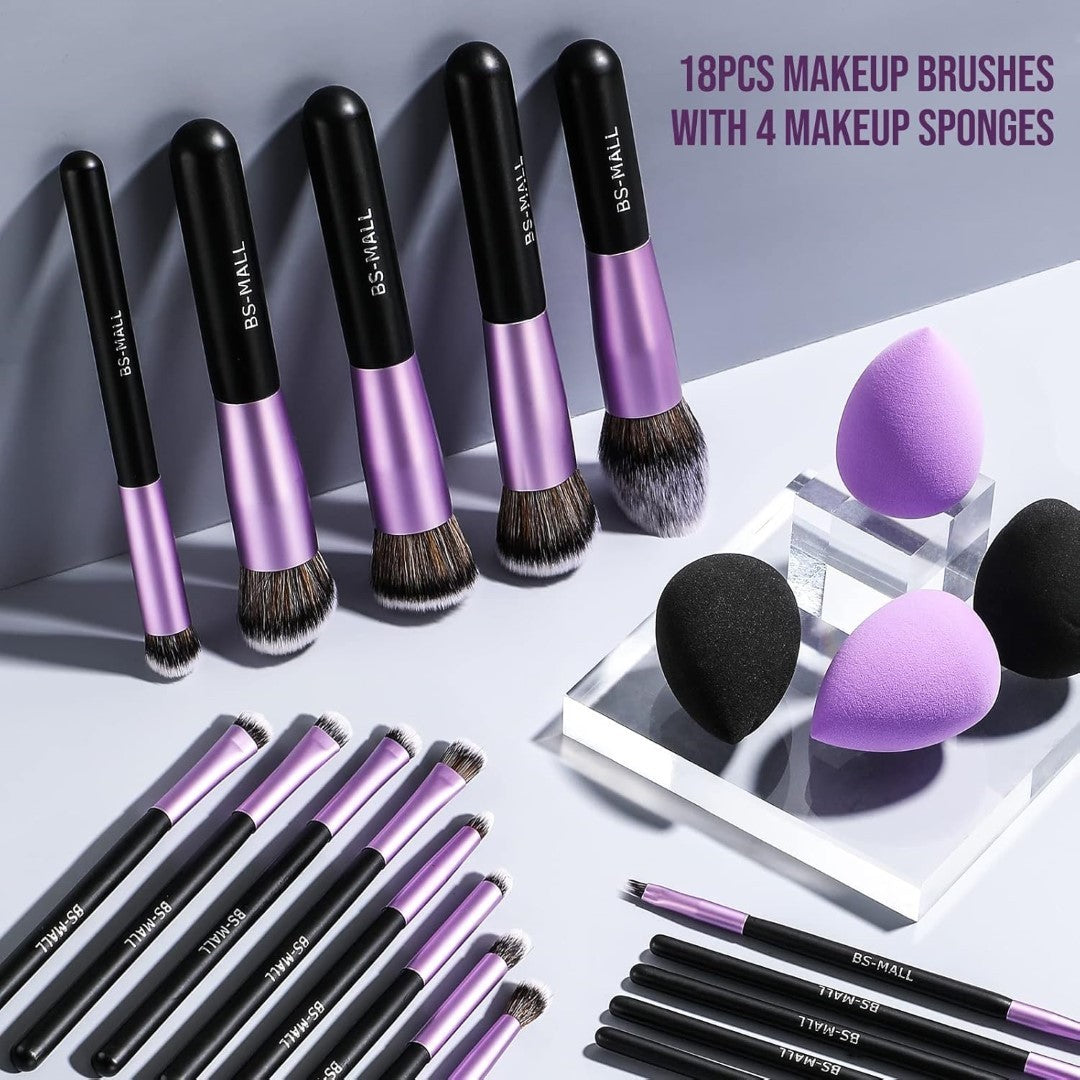 Professional Makeup Brush Set with 18 Nylon Pencils for Face Makeup - Purple