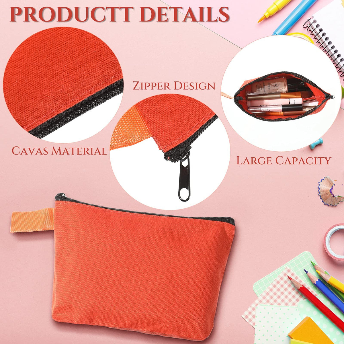 Canvas Makeup Bags Set – 10 Multi-Color Travel Cosmetic Pouches for Coins, Jewelry, Phone & Keys