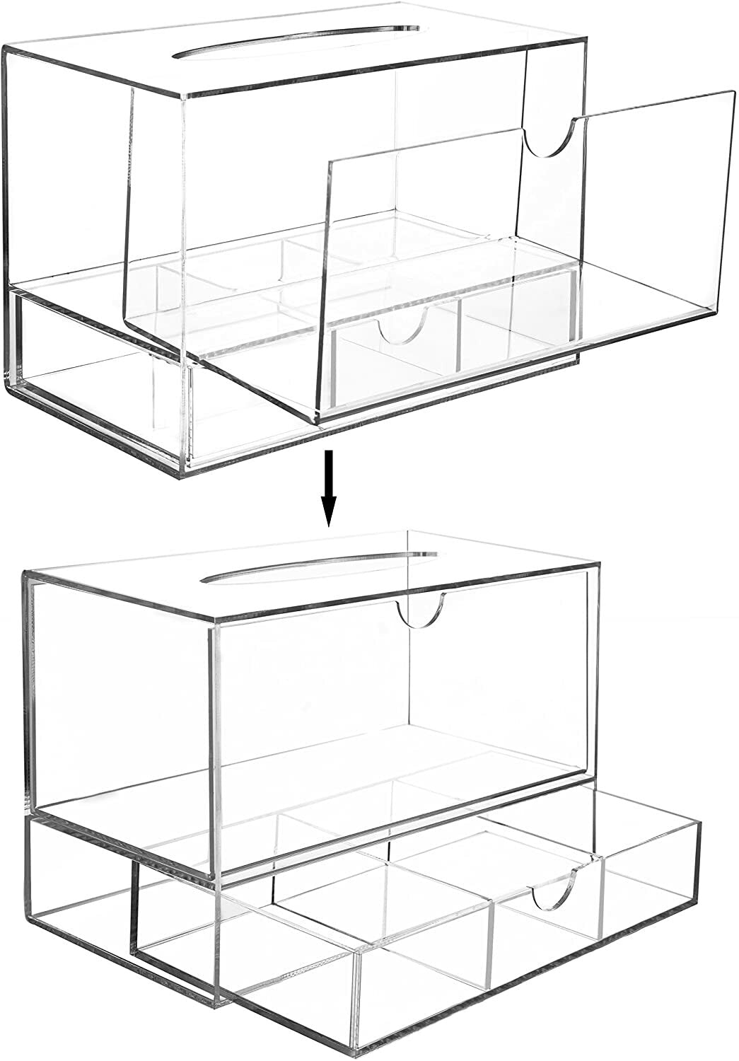 Clear Acrylic Cosmetic Organizer with Tissue Dispenser, Countertop Storage