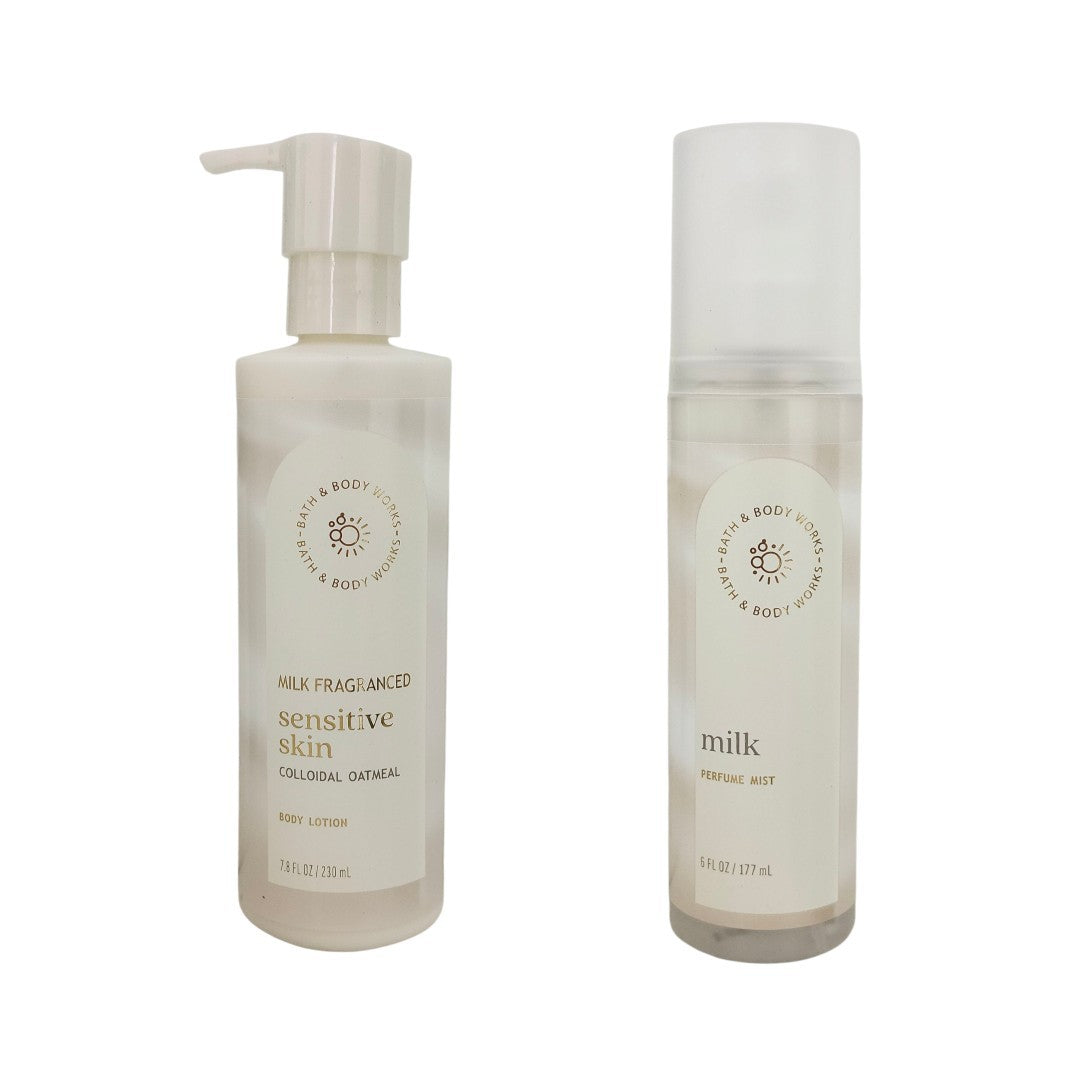 2 NEW Bath & Body Works Sensitive Skin MILK Lotion PUMP + Perfume Mist