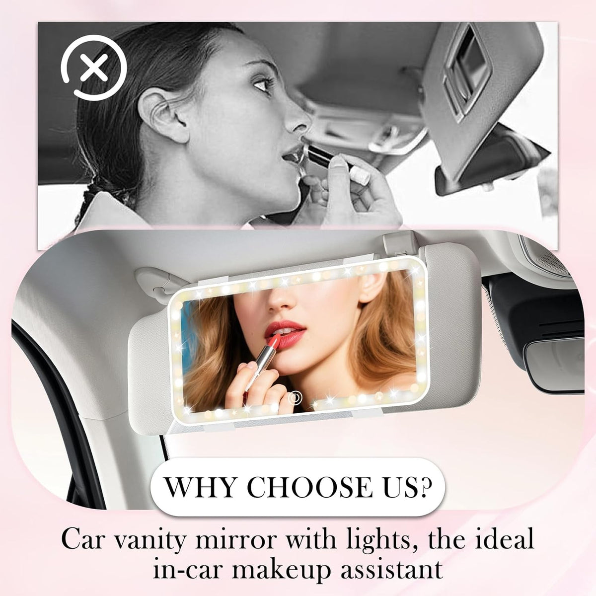Rechargeable LED Car Vanity Mirror with Lights Touch Control White