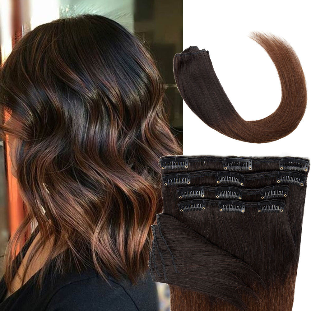 8-Piece Clip-In Human Hair Extensions Full Head - Real Remy Hair, Multiple Lengths & Colors