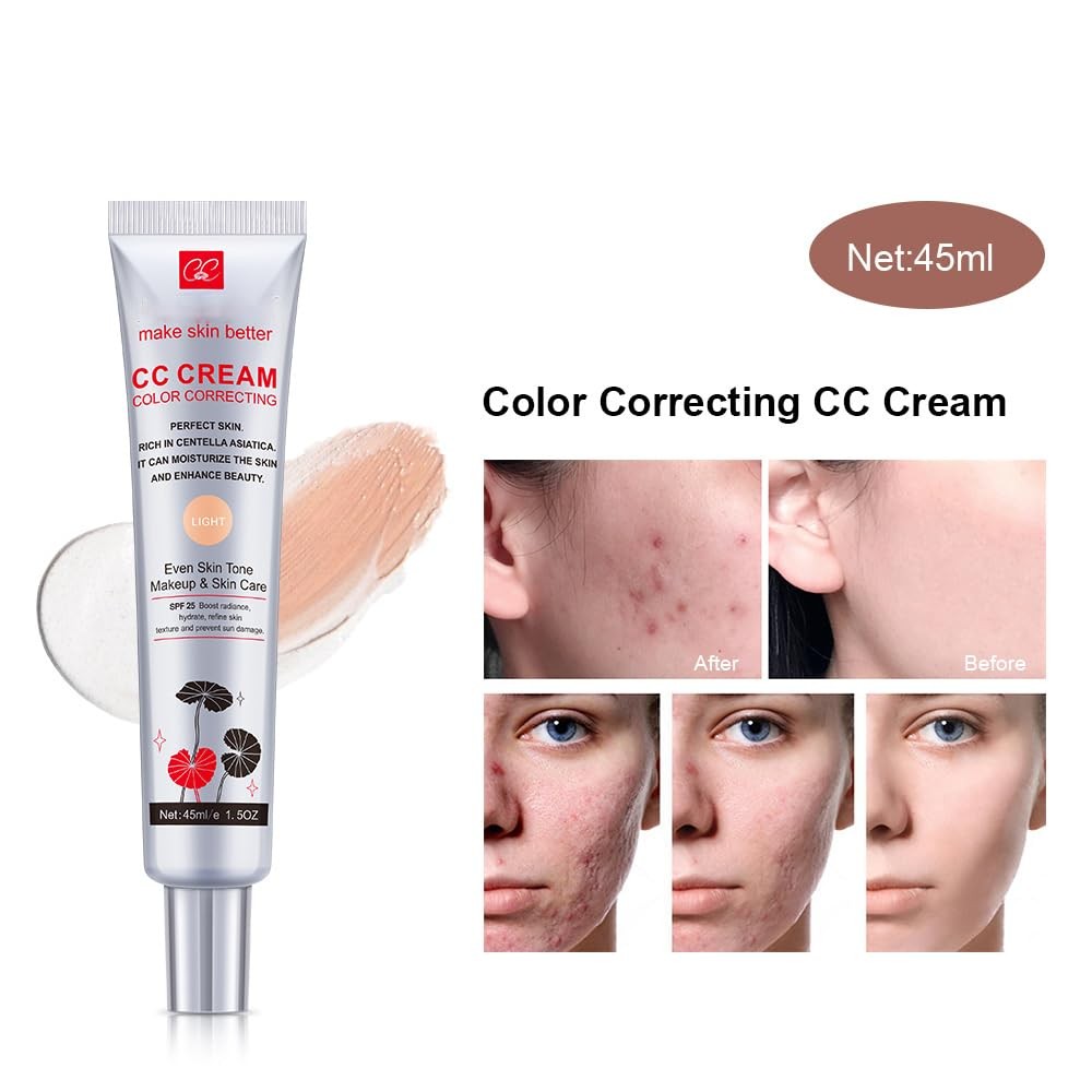 Light Color Correcting CC Cream SPF 25 - Moisturizing Full Coverage Primer