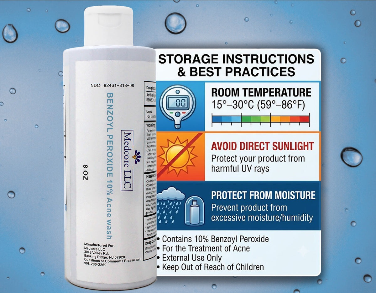 Medcore Benzoyl Peroxide 10% Acne Wash - Maximum Strength Face & Body Cleanser 8oz 3 Pack