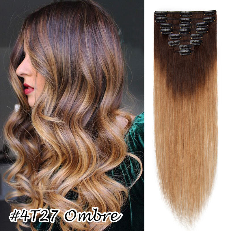 Clip-In Human Hair Extensions Full Head - Virgin Remy, Multiple Colors & Lengths