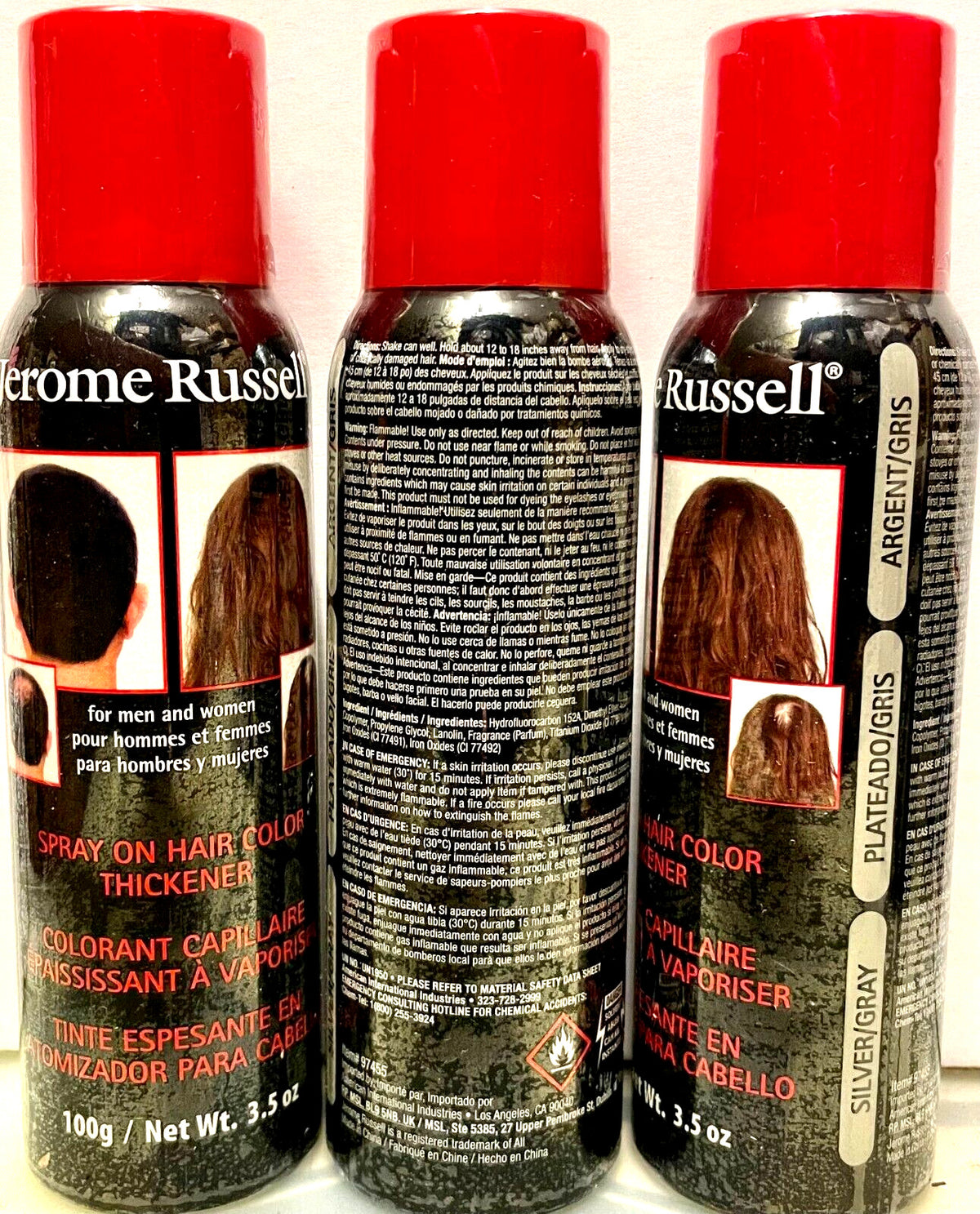 Silver Gray Temporary Spray Hair Color & Thickener, 3.5 oz (3-Pack)