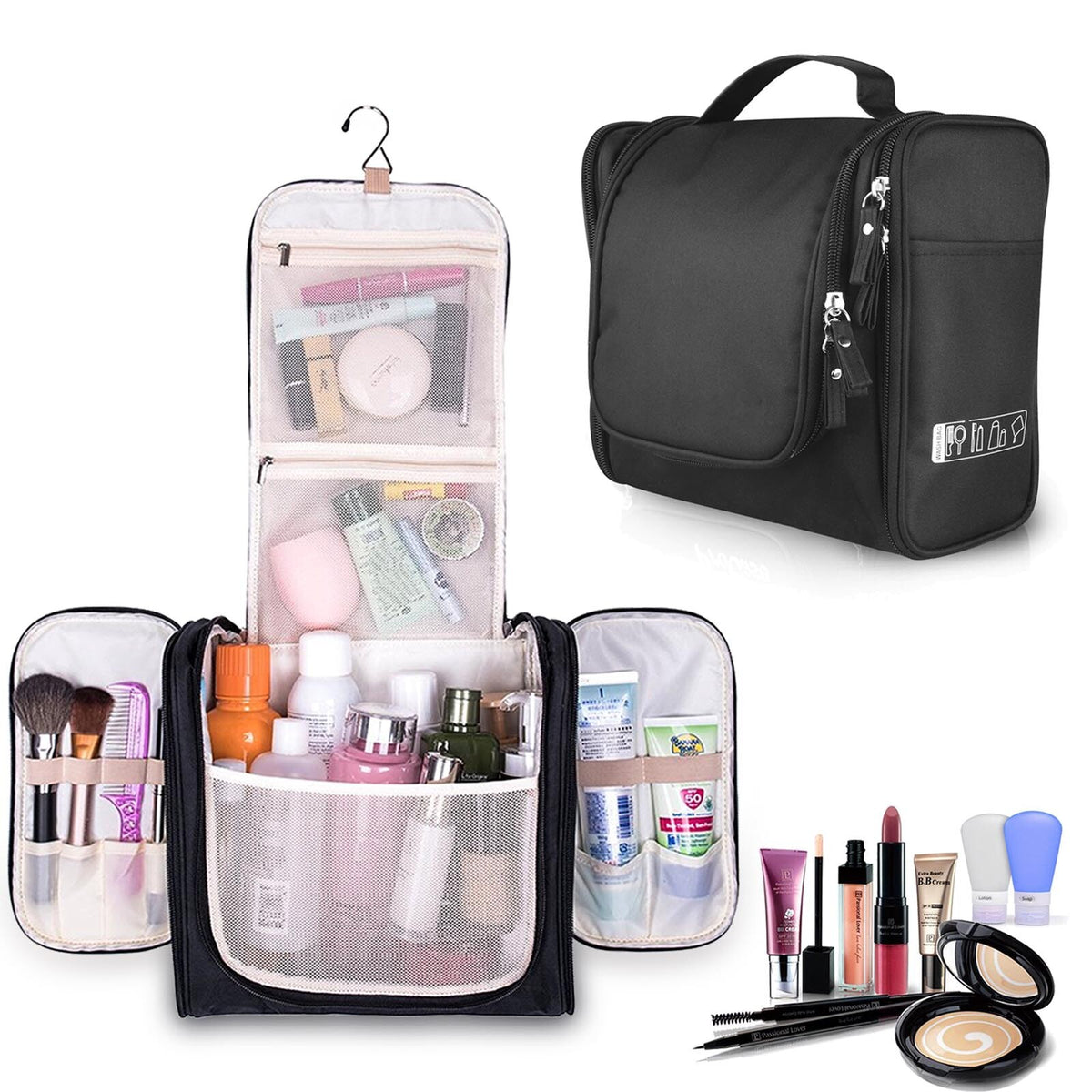 Water-Resistant Travel Toiletry Organizer Bag Men Women Multiple Compartments