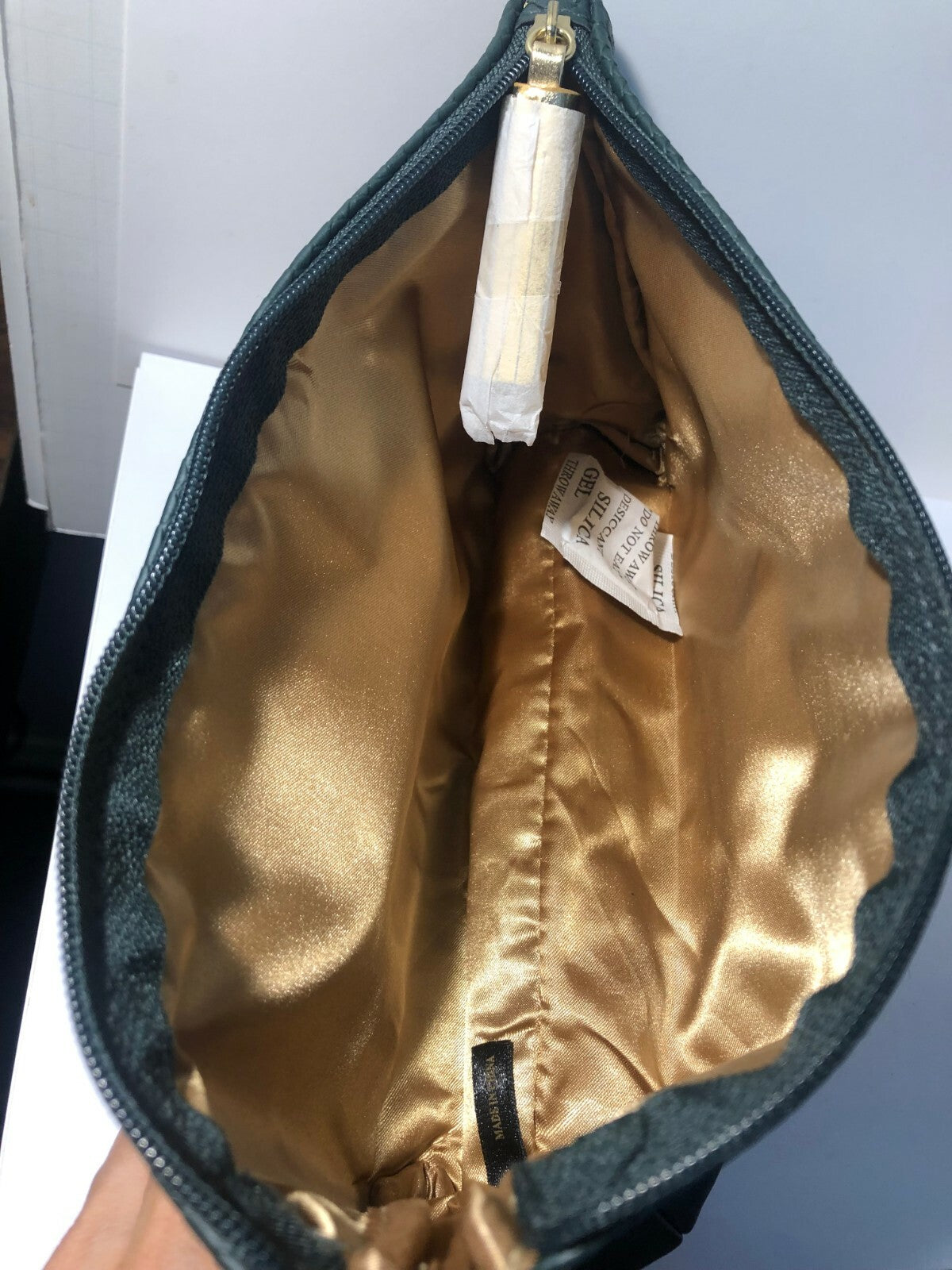 Cosmetic Makeup Bag Faux Leather with Green Zipper - Black