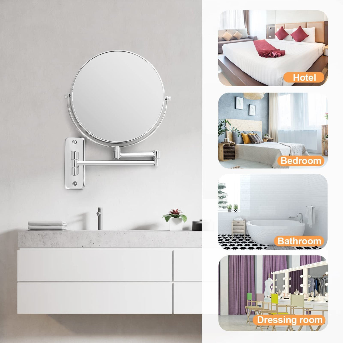8-Inch Wall Mounted Makeup Mirror with 1X/10X Double Sided Magnification - Chrome