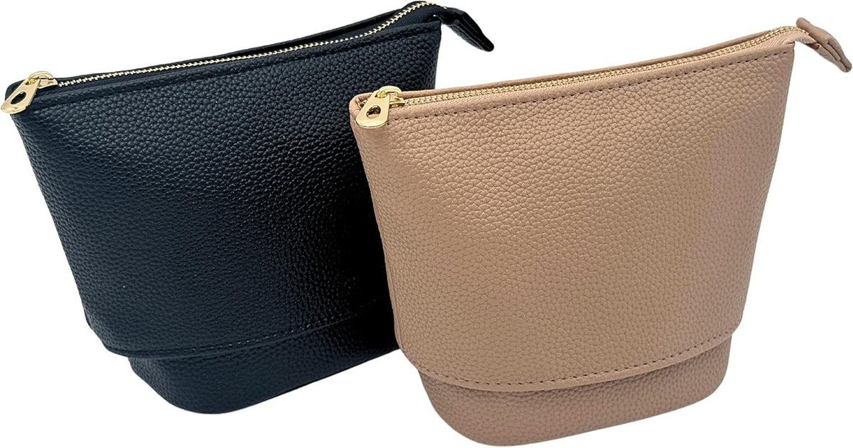 Travel Makeup Brush Holder Bag - 2-in-1 Stand-Up Cosmetic Pouch, Water-Resistant, Black