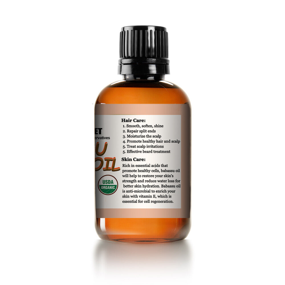 Organic Babassu Oil - 4 fl oz Lightweight Moisturizer for Skin & Hair