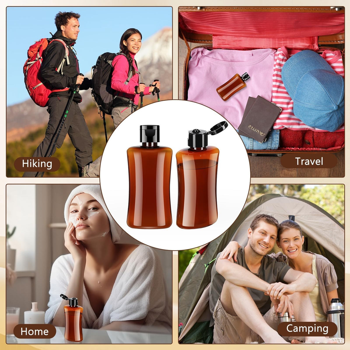 36-Pack Travel Bottles 3.4 oz Each - Refillable Plastic Squeeze Bottles with Flip Cap (Amber)