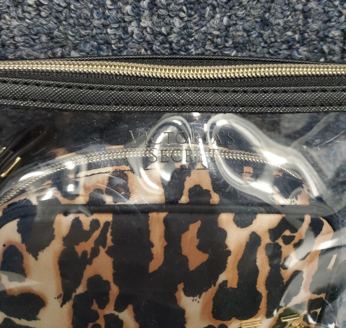 Victoria's Secret Leopard Travel Cosmetic Bag & Clear Makeup Pouch Set