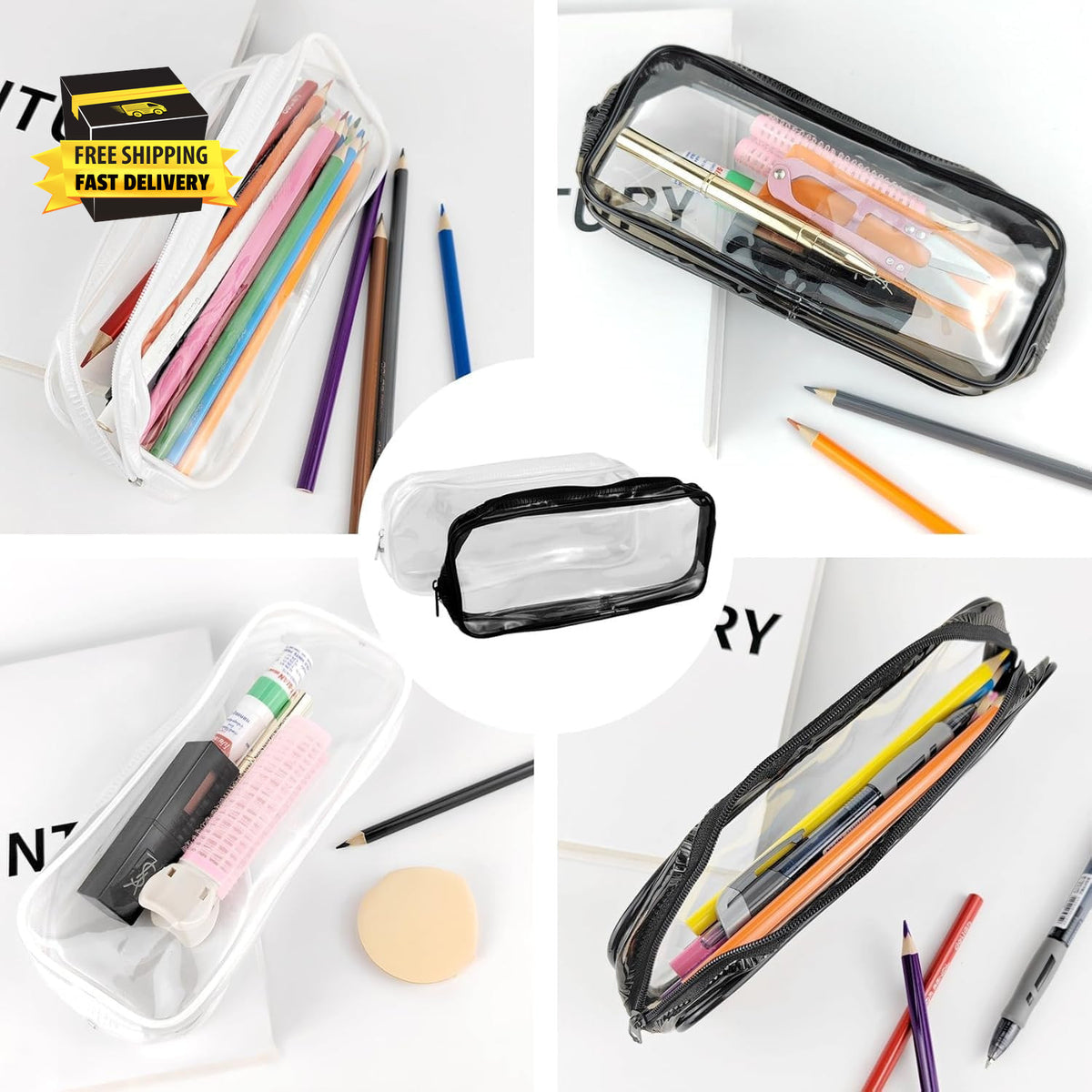 Clear Makeup Bag with Zipper - Travel Toiletry Organizer, Plastic Pouch
