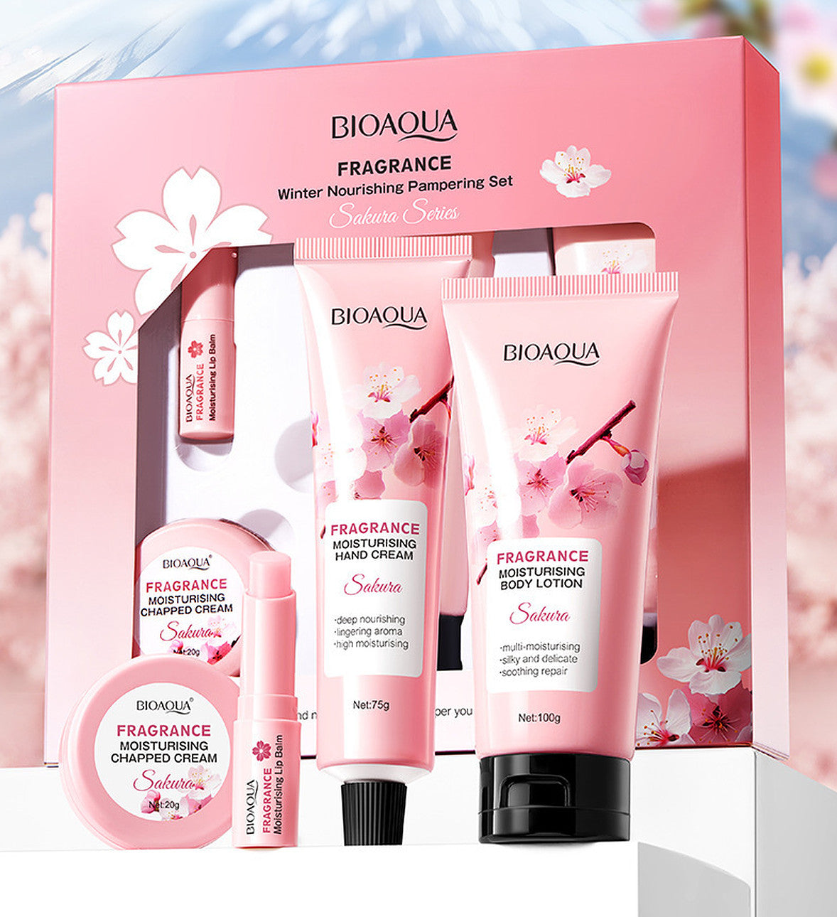 Bioaqua Sakura Fragrance 4-Piece Body Lotion Lip Balm Hand Care Set
