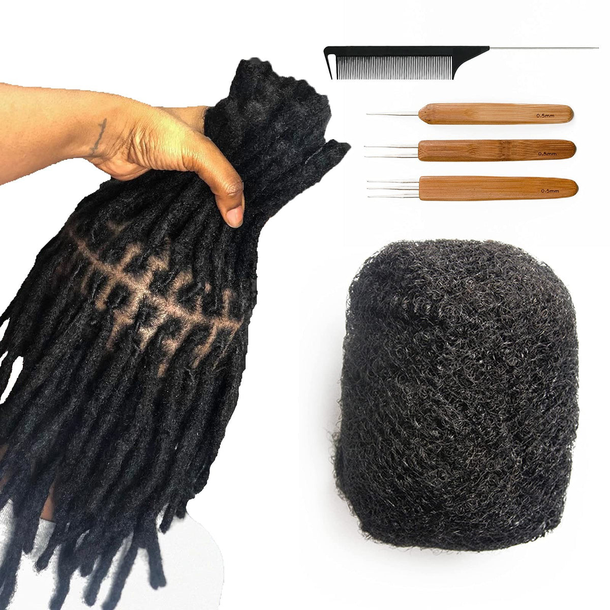 Human Hair Afro Kinky Bulk Extensions - Natural Black, 18 Inch, 3 Bundles