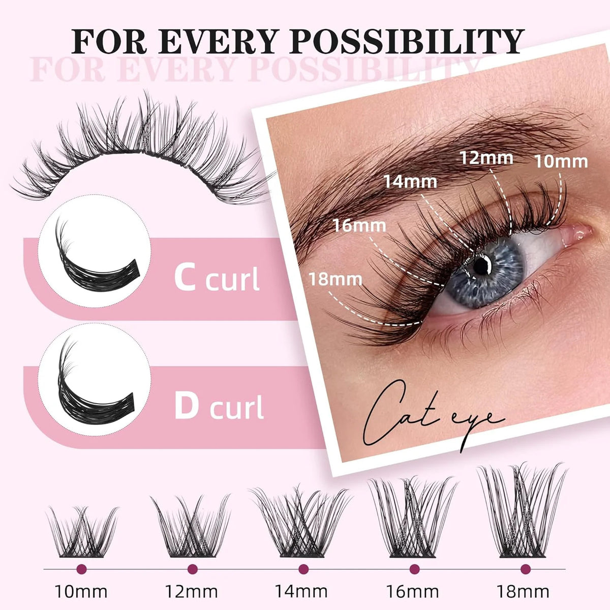 DIY Lash Extension Kit 280 Pcs D Curl Cluster Eyelashes with Multiple Styles