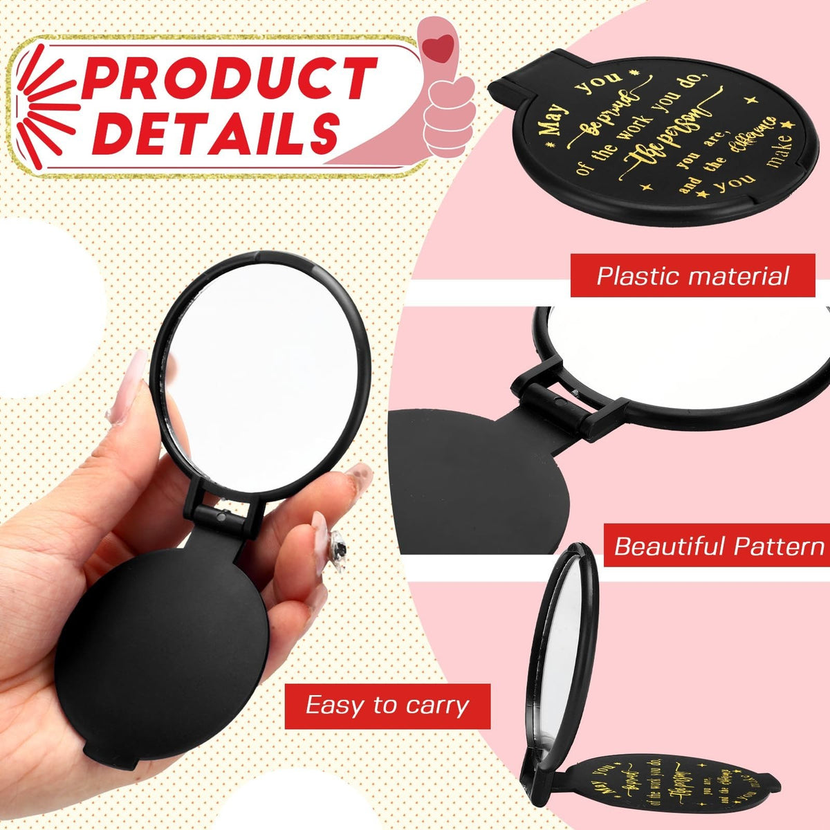 48 Pcs Inspirational Compact Mirrors - Small Travel Hand Mirrors for Women, Gift Set