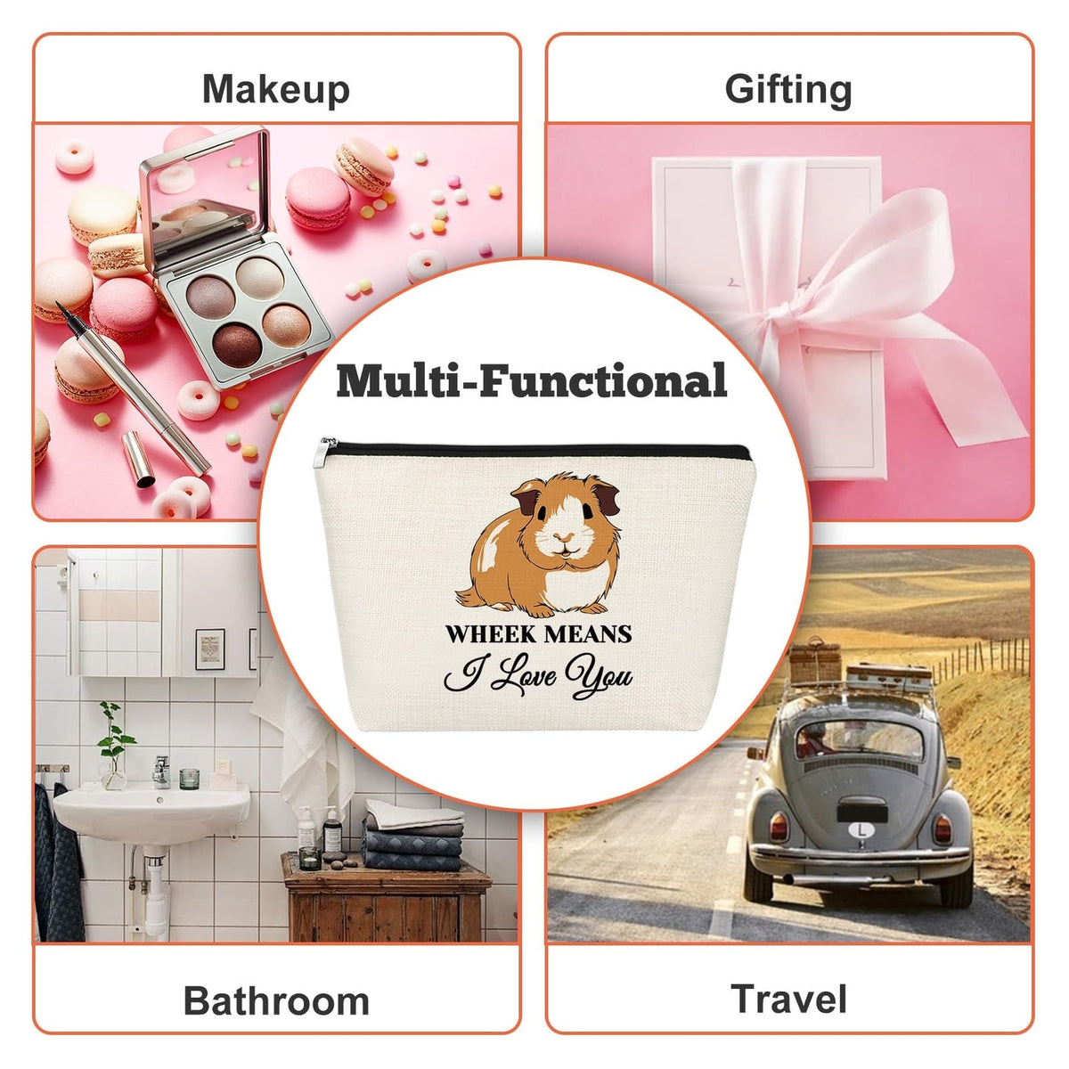 Guinea Pig Gift Makeup Bag - Animal Lover Cosmetic Travel Organizer