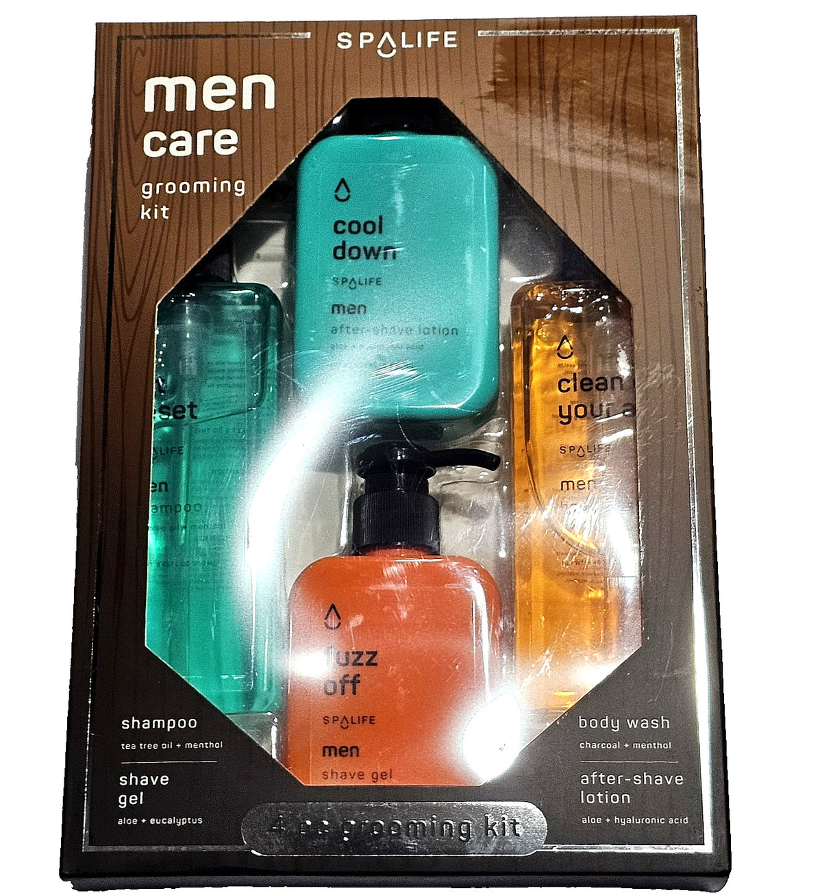 Men's Grooming Kit 4-Piece Spa Life Personal Care Set - Shampoo, Body Wash, Shave Gel, After Shave