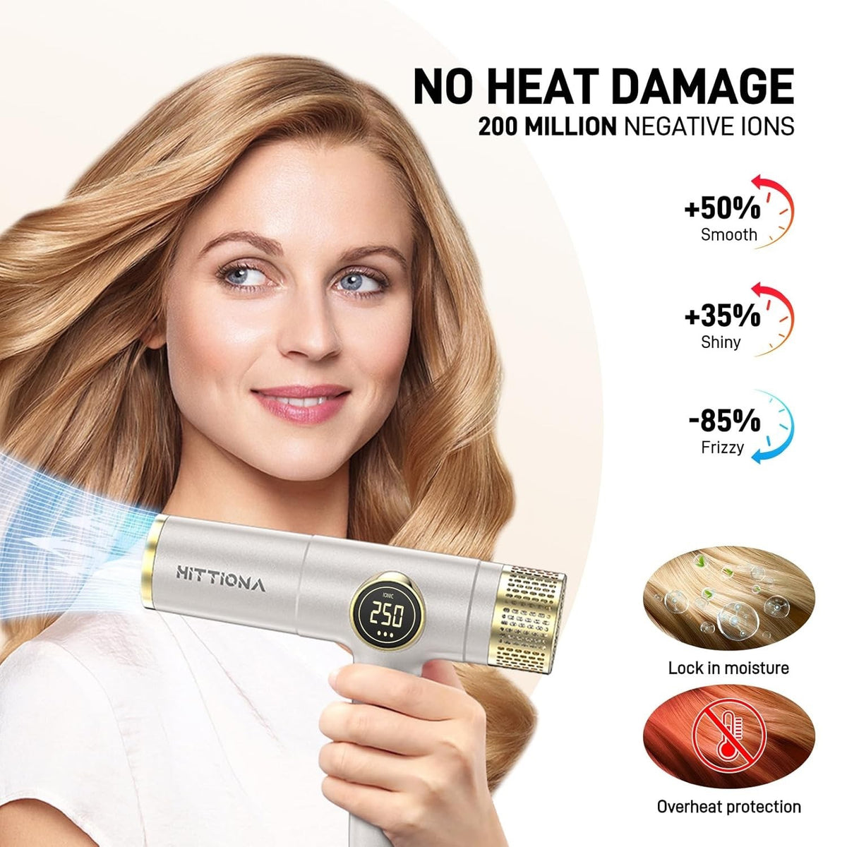 Dual Voltage Travel Hair Dryer with Magnetic Diffuser - 2000W Ionic, Lightweight