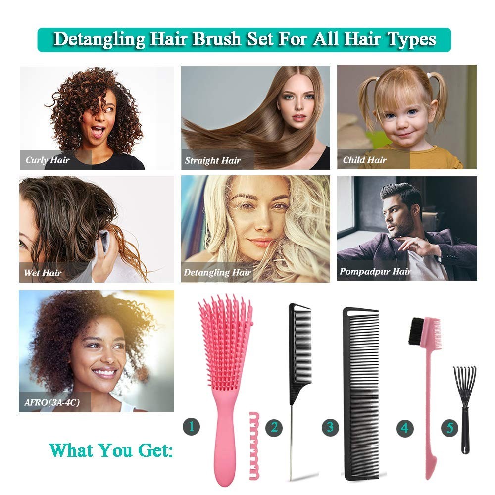 Hair Styling Tool Set with Detangler, Combs & Edge Brush – Versatile Hair Care