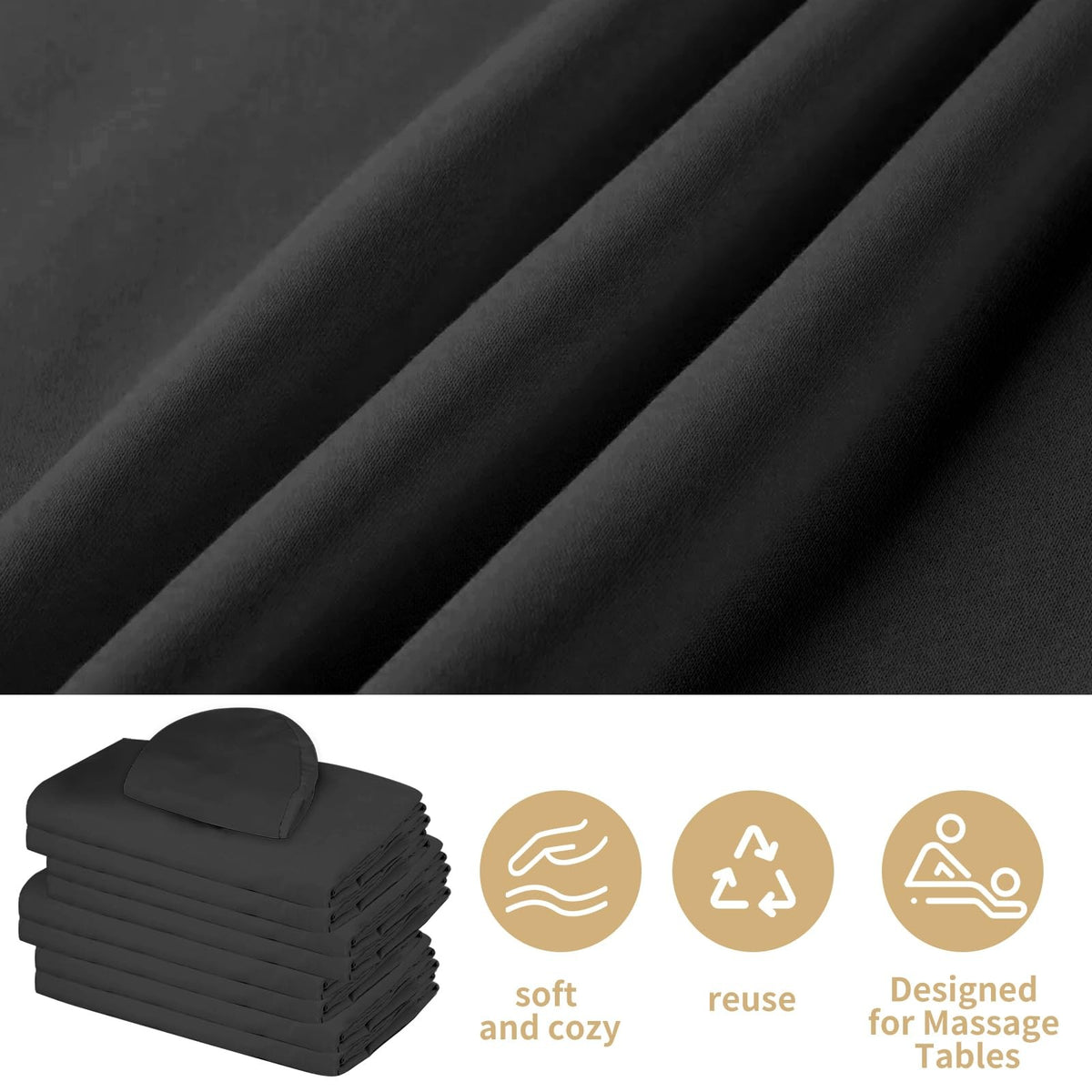 Microfiber Massage Table Sheets Set - 4 Pack, 3-Piece Black Bed Linens