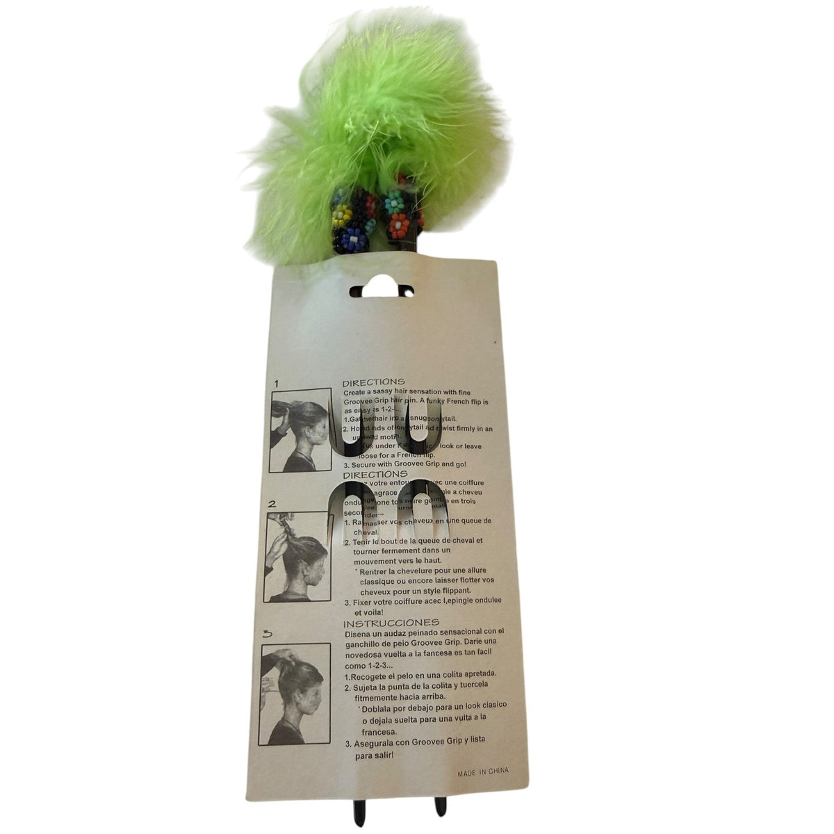 Green Feather Beaded Black Chopstick Hair Sticks Set