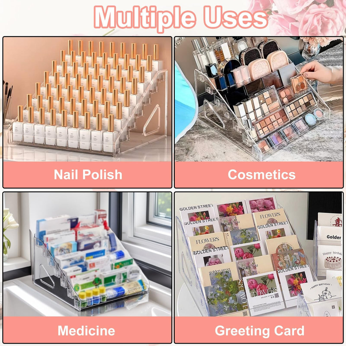 7-Tier Acrylic Nail Polish Organizer Rack 2 Pack - Clear Display Stand