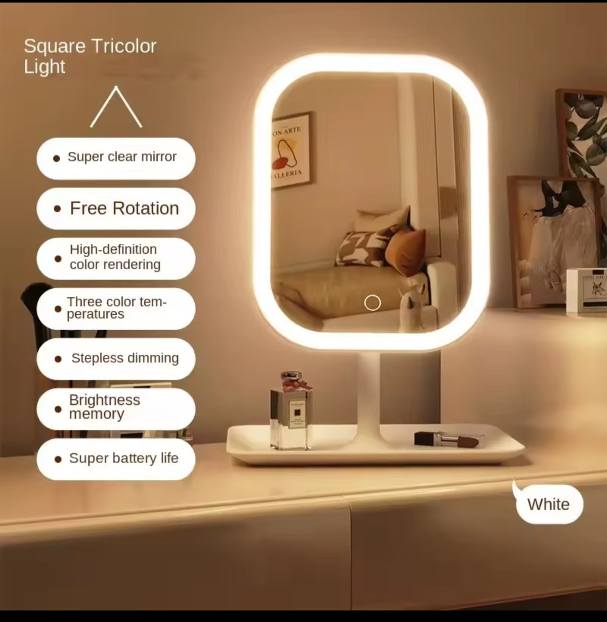 Adjustable LED Makeup Mirror with Touch Control & Portable Design