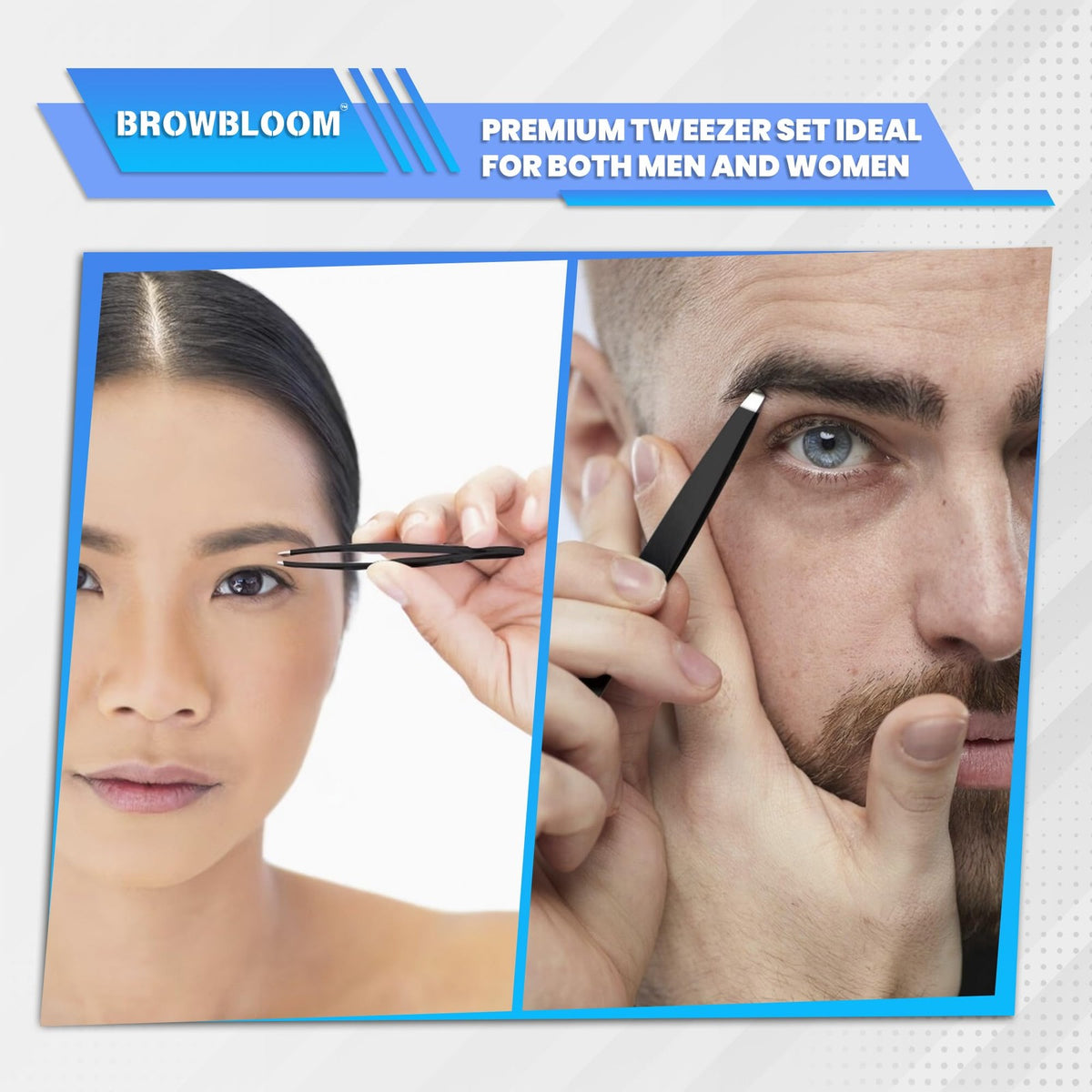 Professional Tweezers Set for Facial Hair Removal - 4 Pieces, Stainless Steel, Black