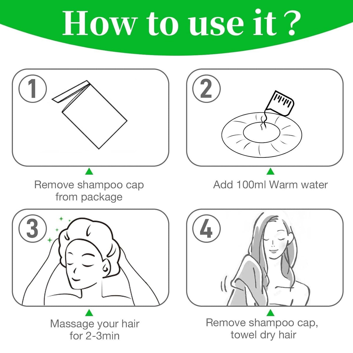 Waterless Shampoo Caps No Rinse Hair Washing Shower Caps - 12 Pack for Elderly & Caregivers
