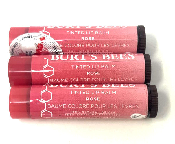 Set of 3 Burt's Bees Tinted Lip Balms in Rose - Sealed 0.15 oz Each