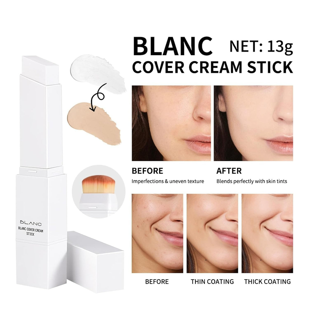 Color Changing Foundation Stick with Dual-Ended Applicator - Skin-Transforming Cream