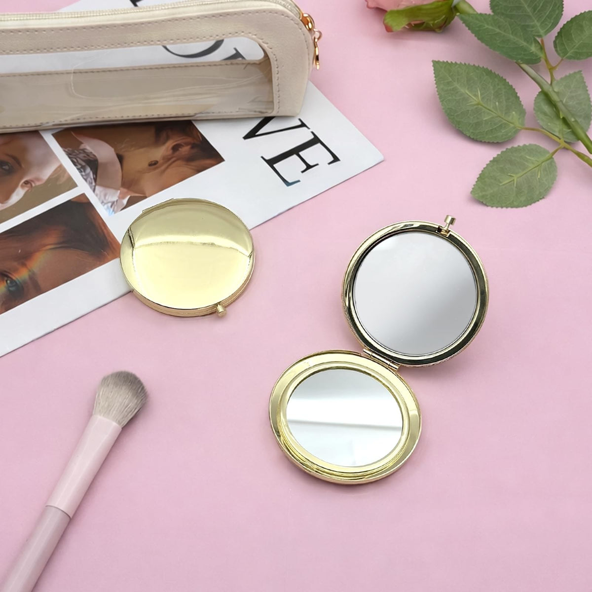 Gold Compact Pocket Mirror Set, 2PCS Double-Sided Folding Makeup Mirrors