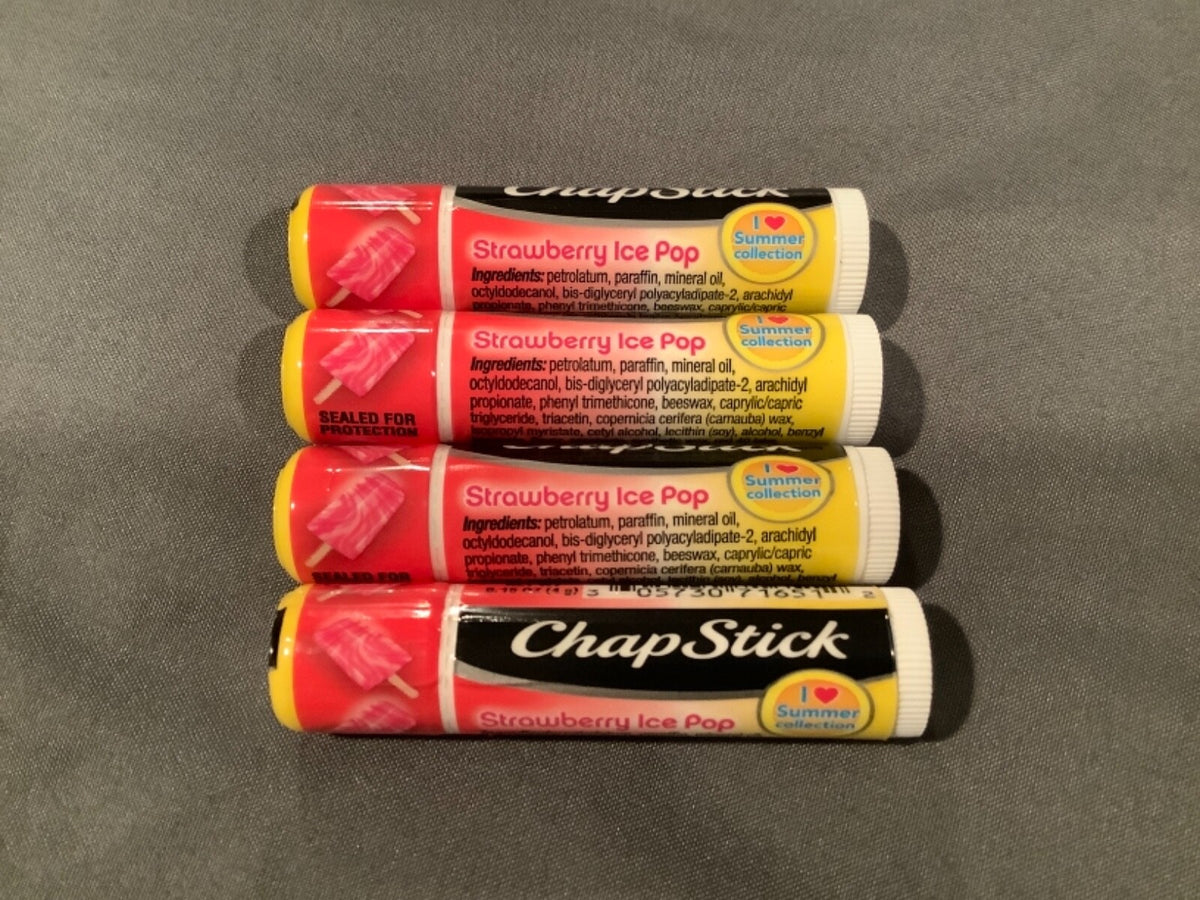 Chapstick I Love Summer Strawberry Ice Pop Lip Balm Set - 4 Sealed Tubes 0.15 Oz