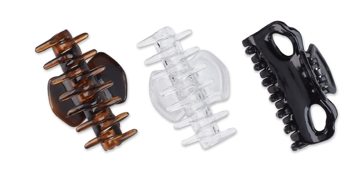 Scunci 2-Loop Jaw Clips, 6-CM 3 Count (Pack of 1), Black; Clear;