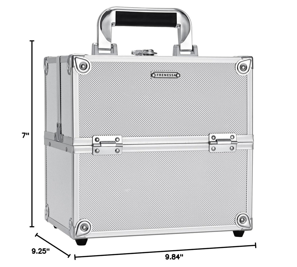 Portable Makeup Organizer Case with Lock, 4-Tier Trays, Silver Travel Storage
