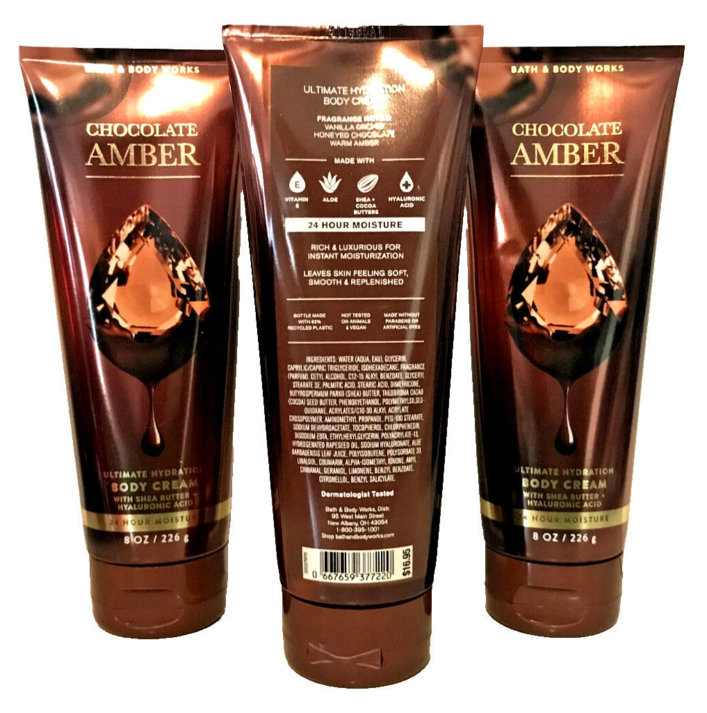 Chocolate Amber Body Cream - 24 Hour Moisture, 3 x 8 oz