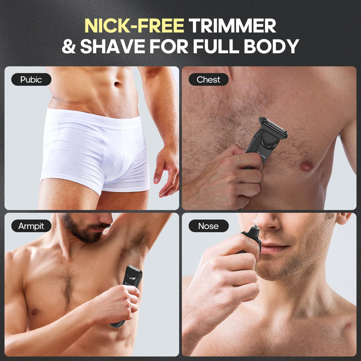 Men's Body Hair Trimmer with 3-in-1 Ceramic Blade & Waterproof Design