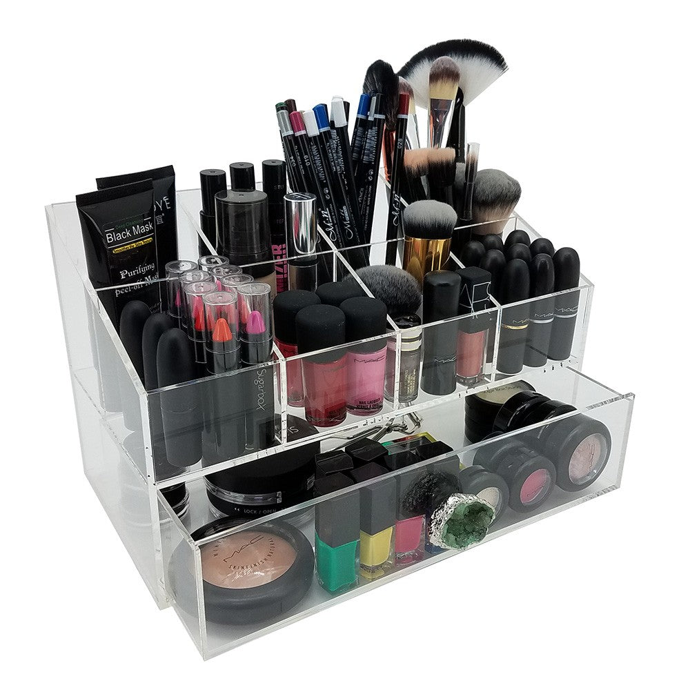 Gracie Deluxe Acrylic Cosmetic & Jewelry Organizer with Geode Knobs