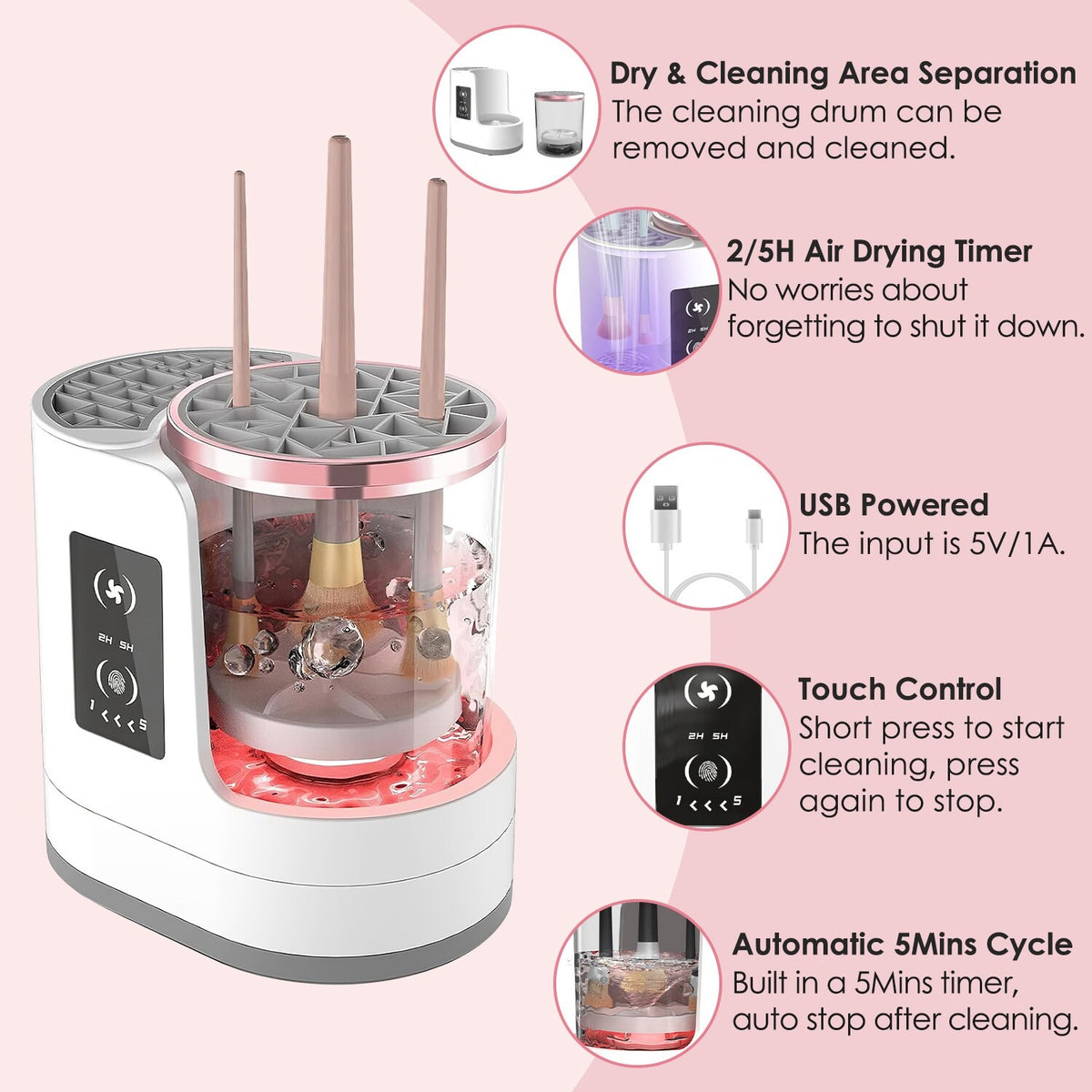 Electric Makeup Brush Cleaner and Dryer with UV Disinfection - 4 in 1