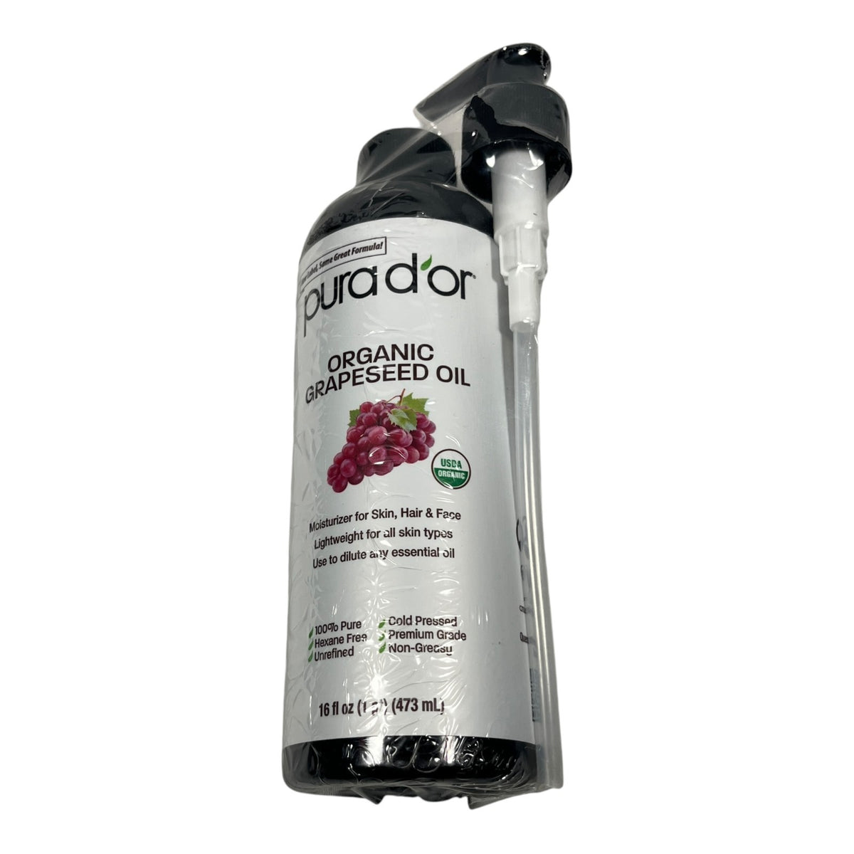 Organic Grapeseed Oil 16oz with Pump - Pure Natural Skin & Hair Moisturizer