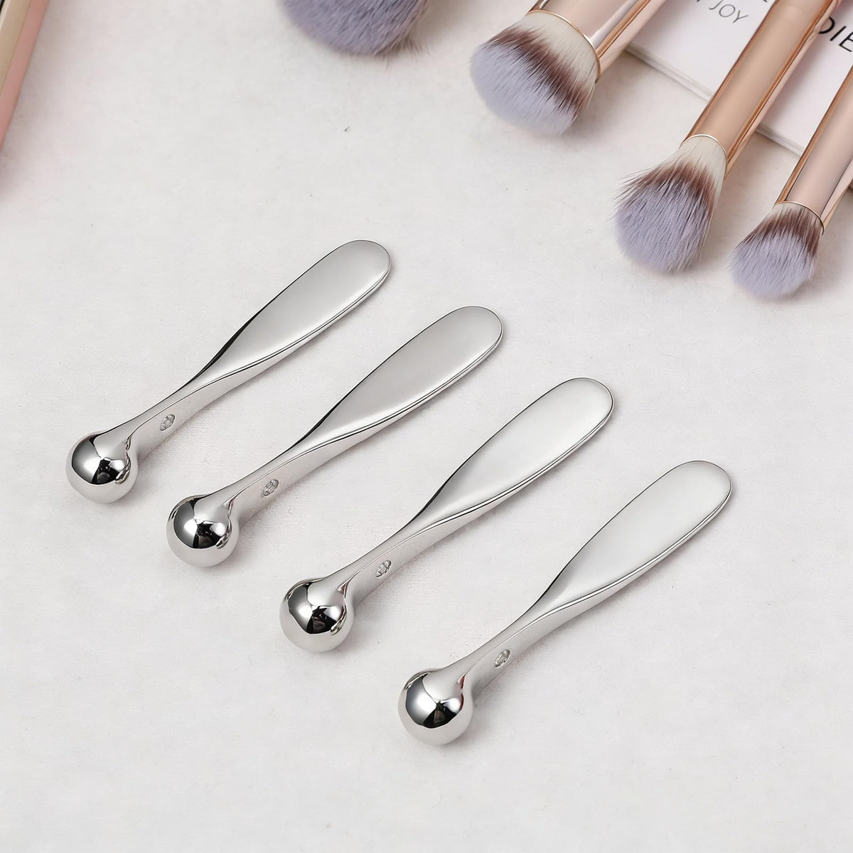 Metal Eye Cream Applicator Tool Set - Dual-Head Facial Massage Stick Silver