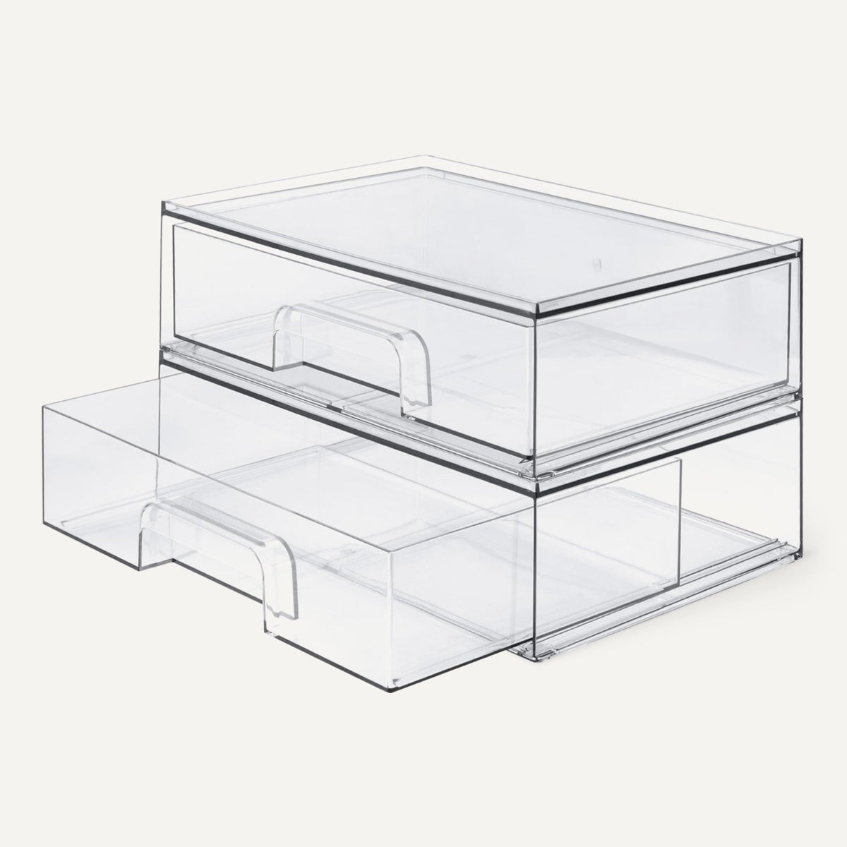Stackable Clear Plastic Makeup Organizer Drawers - 2 Pack, 12.1 x 7.6 x 3.5 Inches