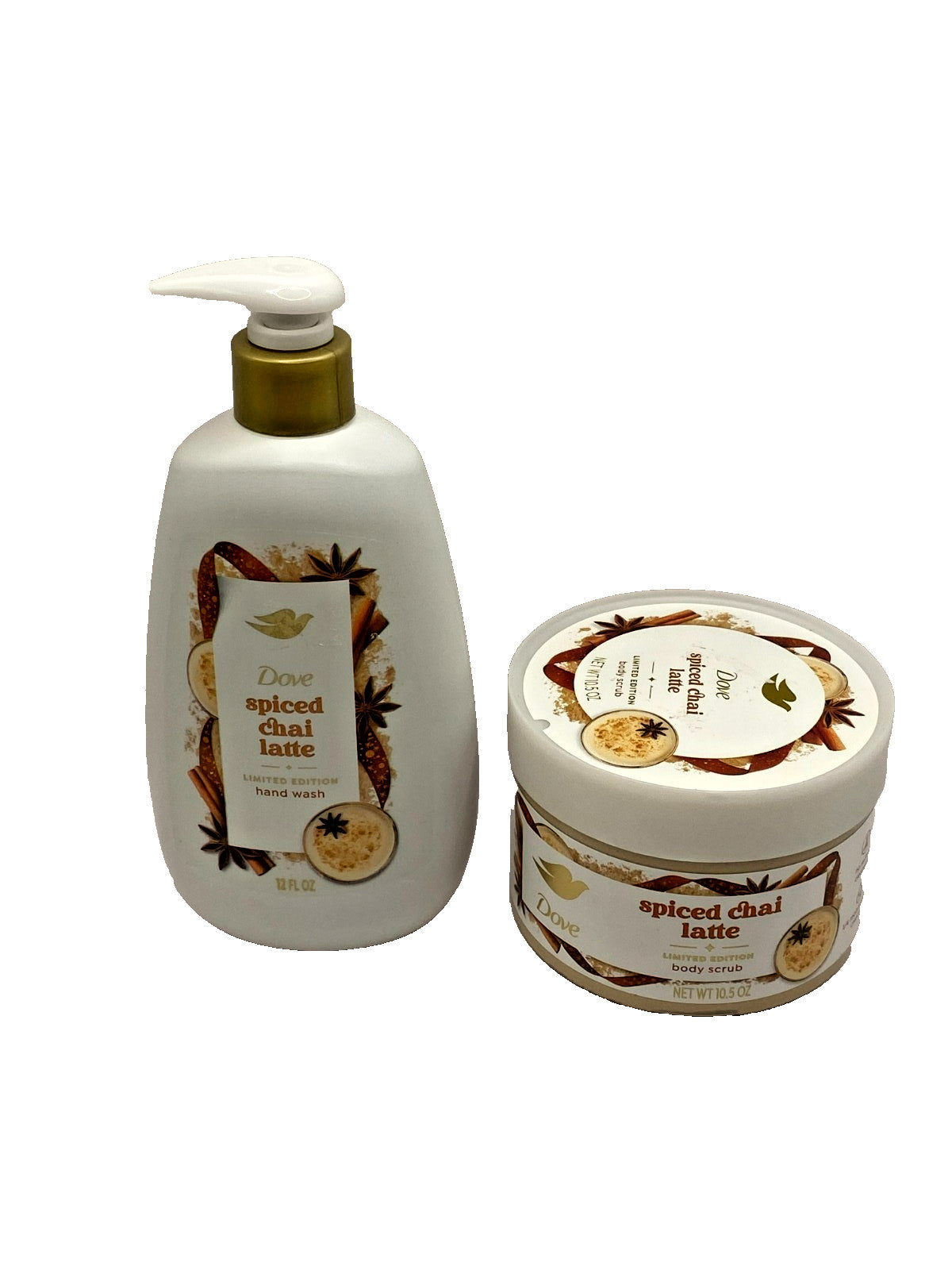 2 PIECE DOVE LIMITED EDITION SPICED CHAI LATTE BODY SCRUB & HAND WASH