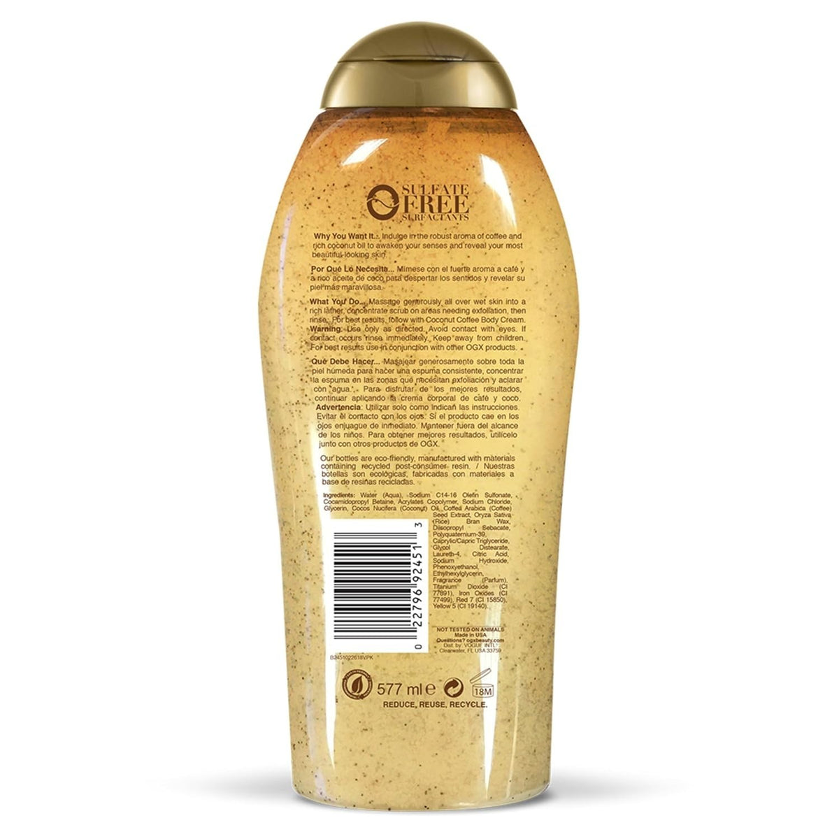 Paraben-Free OGX Coconut Coffee Exfoliating Daily Scrub - Hydrate &