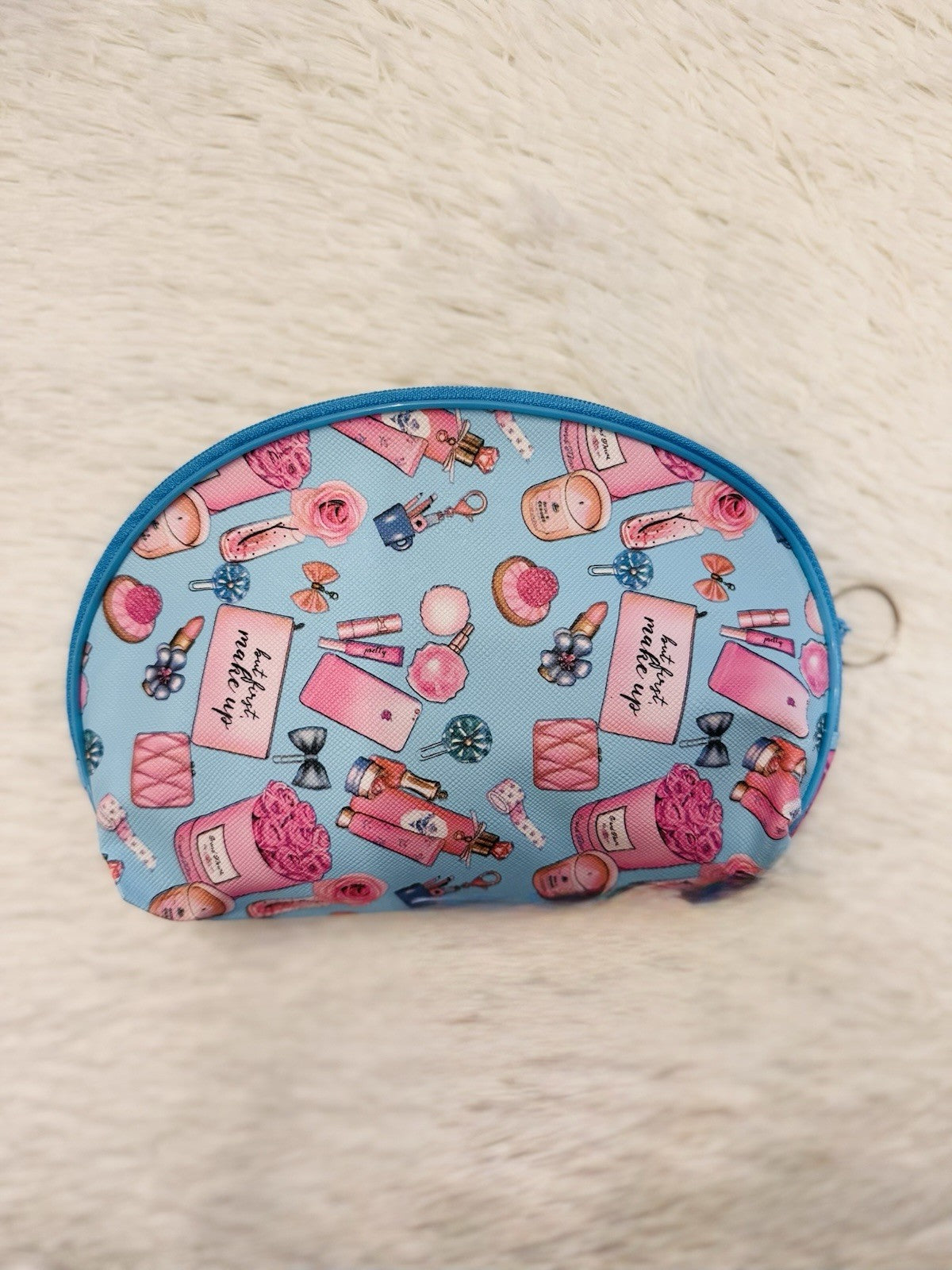 Colorful Zipper Makeup Bag - Travel Cosmetic Organizer, Light Blue & Pink