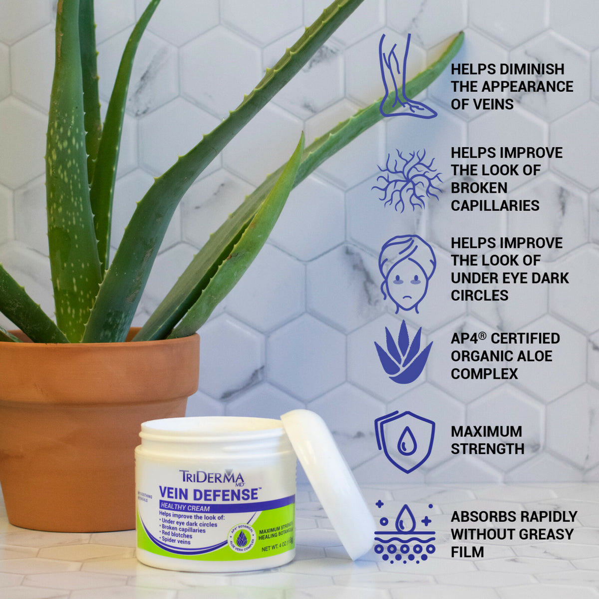 Vein Defense Face & Body Cream for Redness & Spider Veins - 4 oz